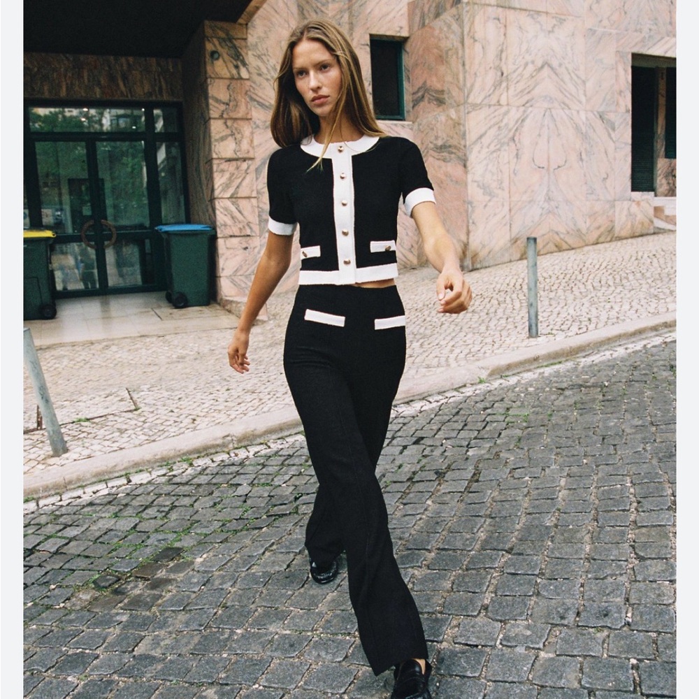 Chic Black and White Women's Matching Top & Pants set